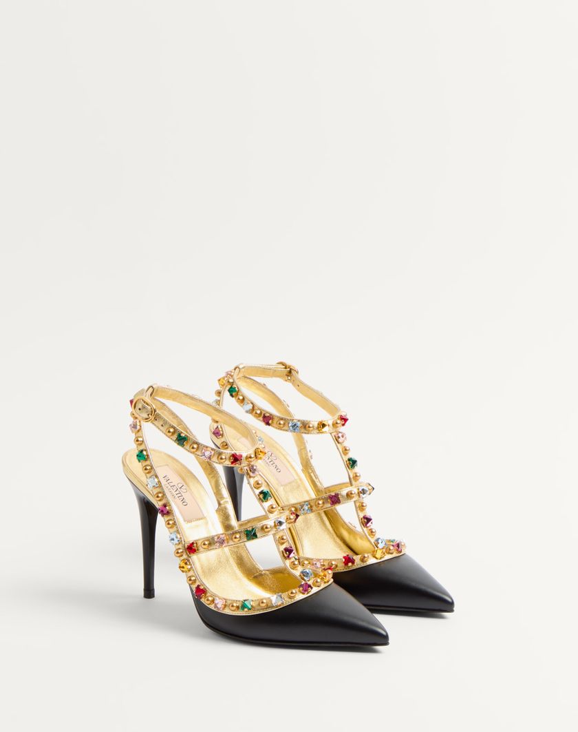 Valentino Handbags Décolleté Rockstud In Vitello Con Cabochon E Cristalli 100mm per Donna in Nero/antique Brass | Valentino IT Offerte esclusive