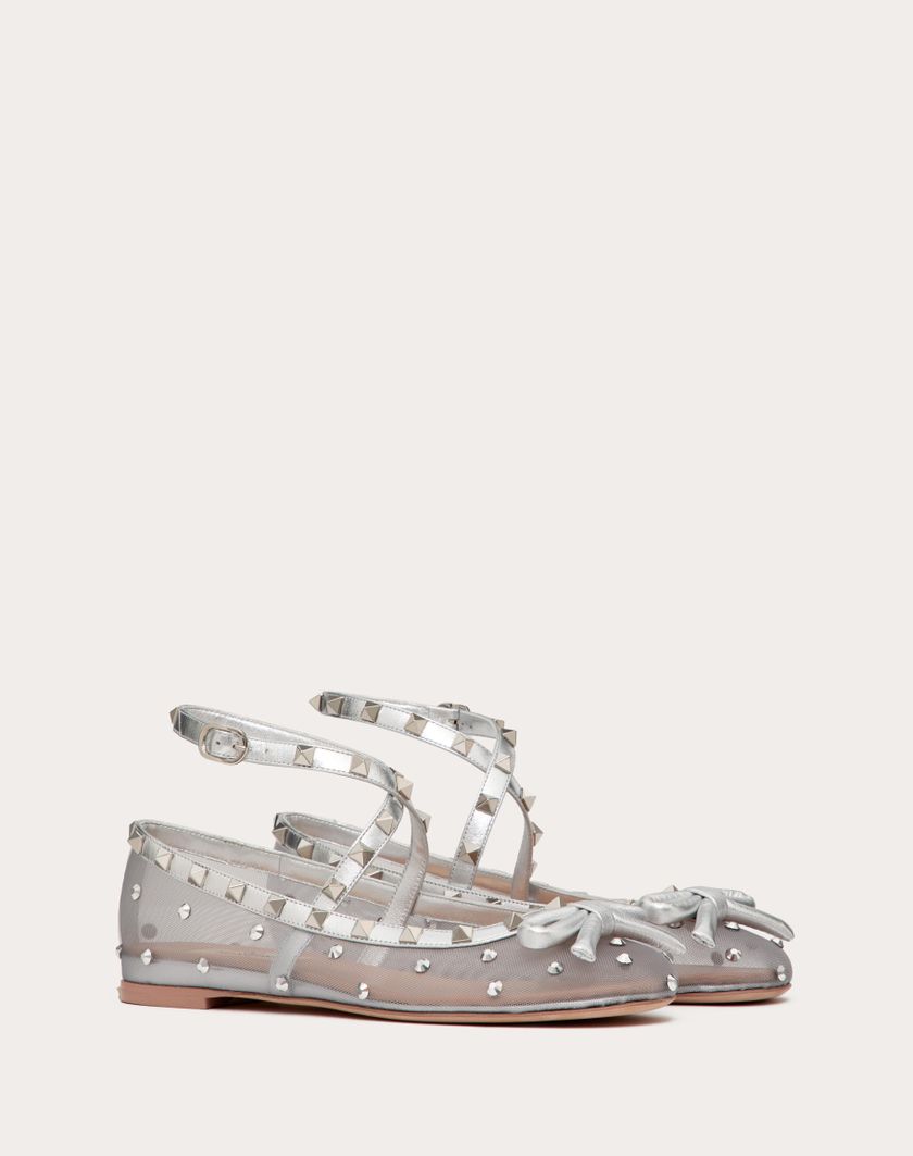 Valentino Handbags Ballerina Rockstud In Rete Con Cristalli per Donna in Pastel Grey/silver | Valentino IT Prezzo basso
