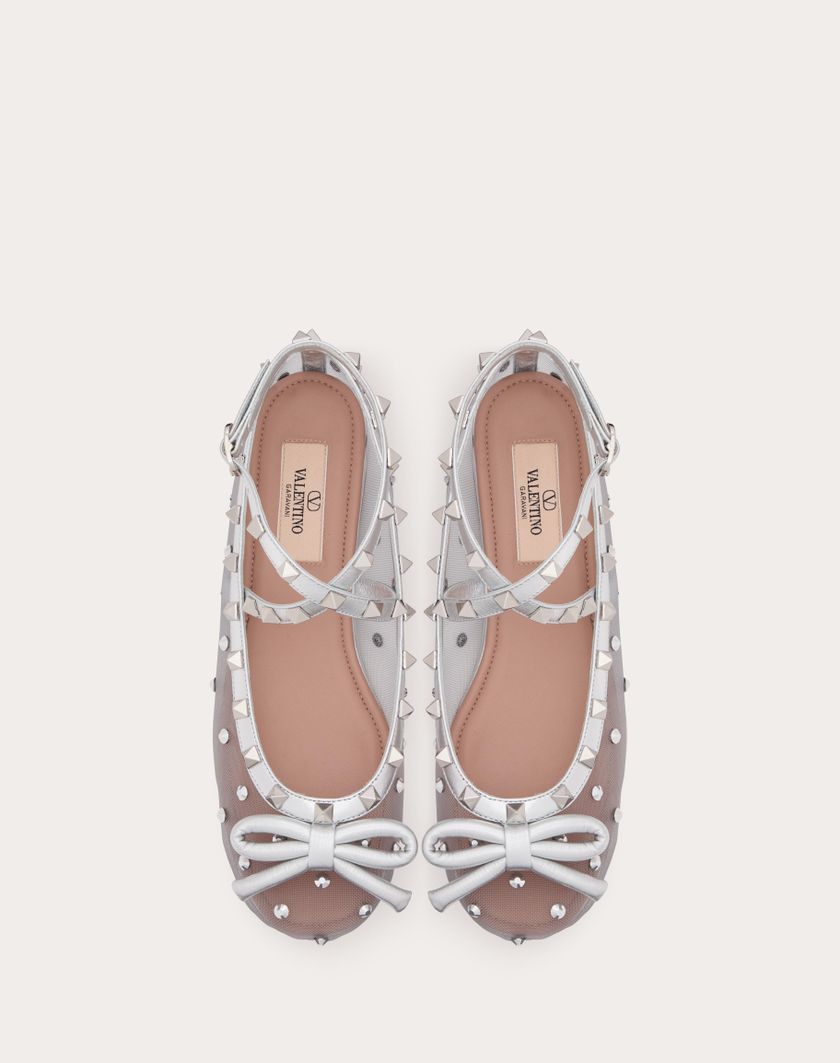 Valentino Handbags Ballerina Rockstud In Rete Con Cristalli per Donna in Pastel Grey/silver | Valentino IT Prezzo basso
