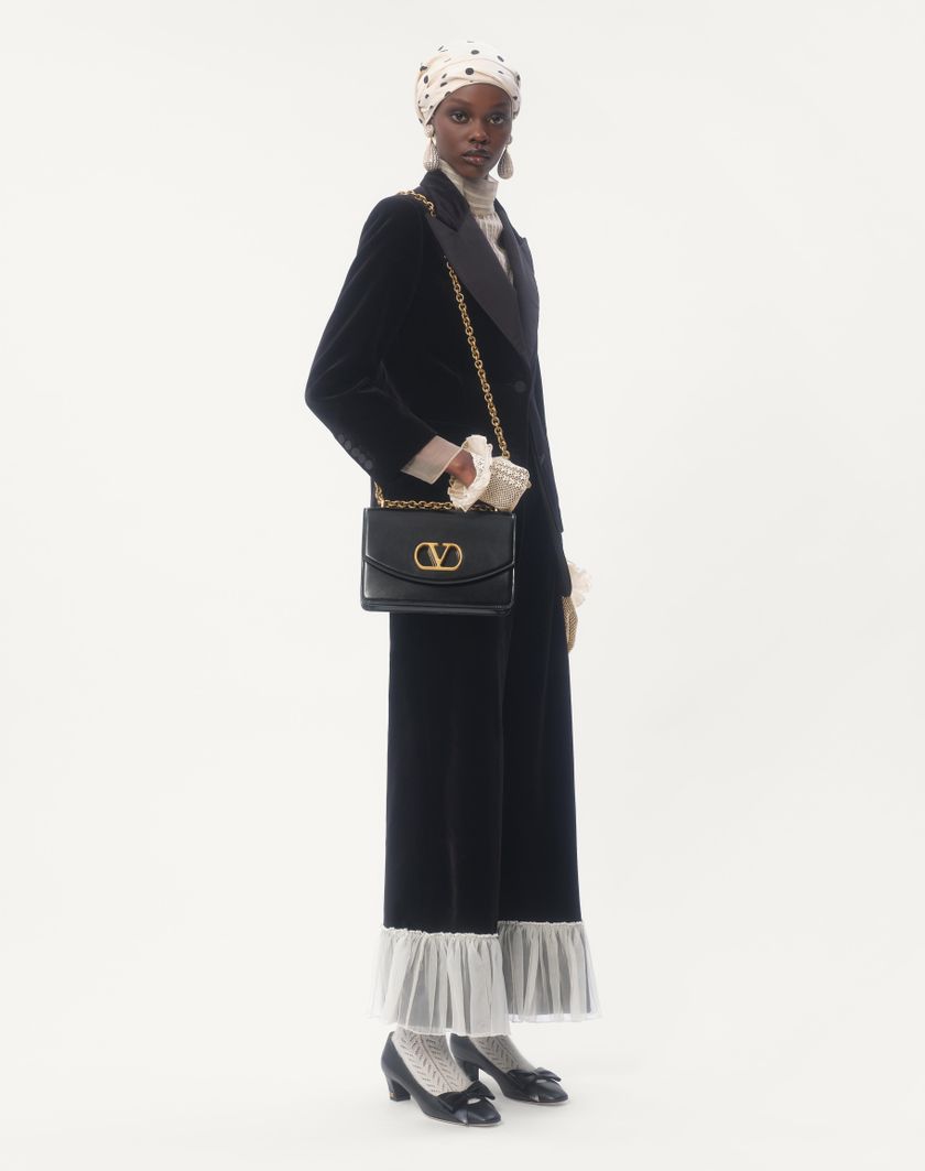 Valentino Handbags Pantaloni In Cotton Velvet per Donna in Nero/avorio | Valentino IT Duty-free