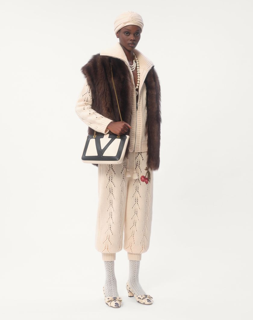 Valentino Handbags Pantaloni Di Maglia In Lana per Donna in Avorio | Valentino IT Italia