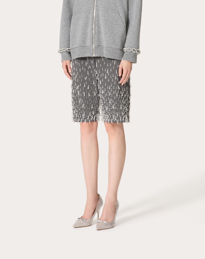 Valentino Handbags Bermuda In Active Gabardine Ricamati per Donna in Grigio | Valentino IT Promozione Limitata