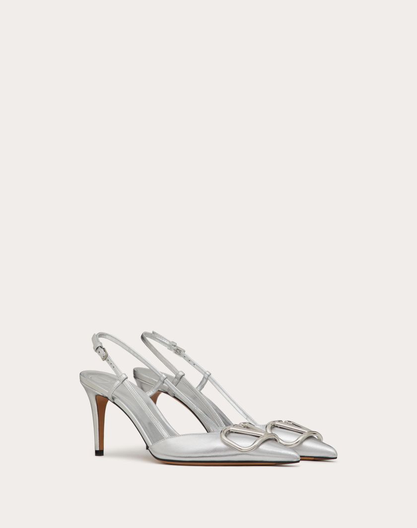 Valentino Handbags Décolleté Slingback Vlogo Signature In Nappa Laminata 80mm per Donna in Silver | Valentino IT Prezzo Ridotto