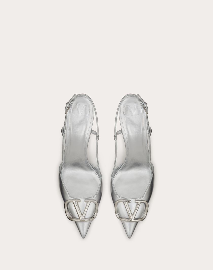 Valentino Handbags Décolleté Slingback Vlogo Signature In Nappa Laminata 80mm per Donna in Silver | Valentino IT Prezzo Ridotto