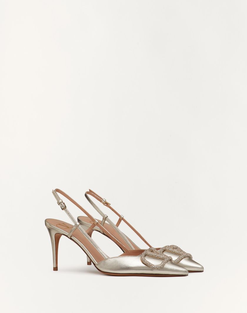 Valentino Handbags Décolleté Slingback Vlogo Glow In Nappa Laminata 80mm per Donna in Platinum | Valentino IT Sconto