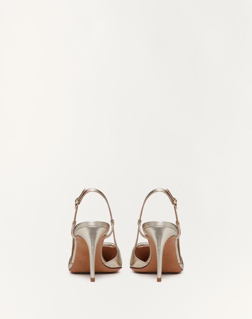 Valentino Handbags Décolleté Slingback Vlogo Glow In Nappa Laminata 80mm per Donna in Platinum | Valentino IT Sconto