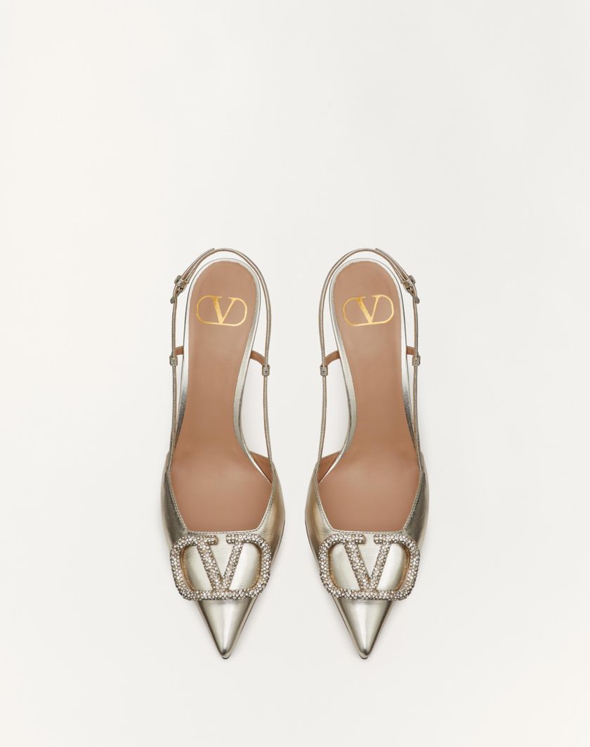 Valentino Handbags Décolleté Slingback Vlogo Glow In Nappa Laminata 80mm per Donna in Platinum | Valentino IT Sconto