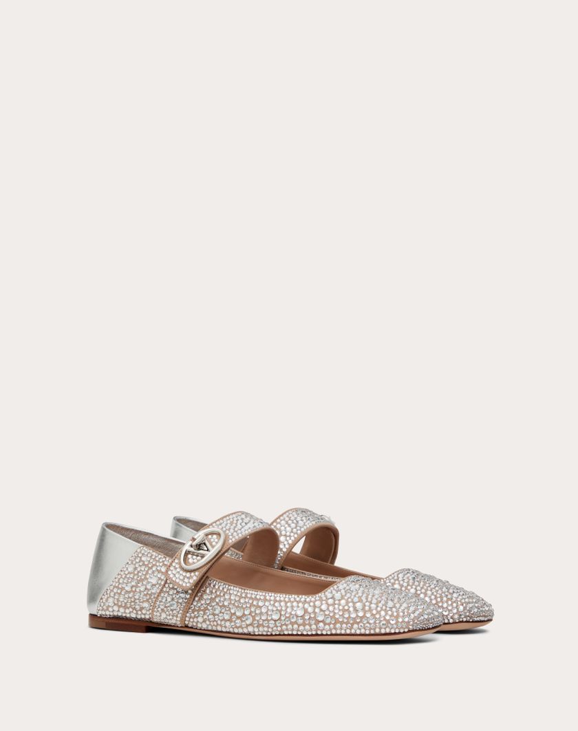 Valentino Handbags Ballerina Mary-jane Vlogo Locker Con Cristalli per Donna in Crystal/silver | Valentino IT Flash Sale