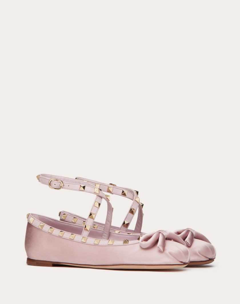 Valentino Handbags Ballerina Rockstud In Raso per Donna in Rose Cannelle | Valentino IT Offerta natalizia