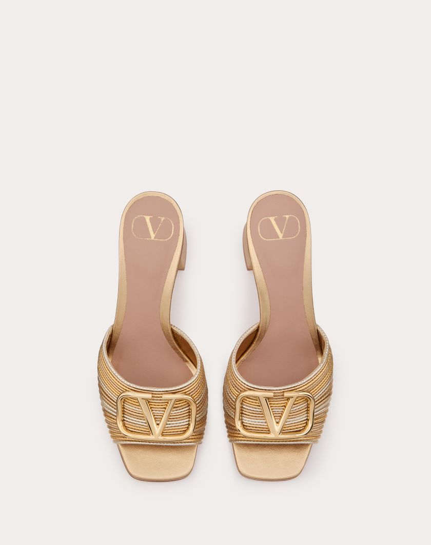 Valentino Handbags Sandalo Slide Vlogo Signature Metallizzato Con Ricamo Cornely 60mm per Donna in Oro | Valentino IT Duty-free