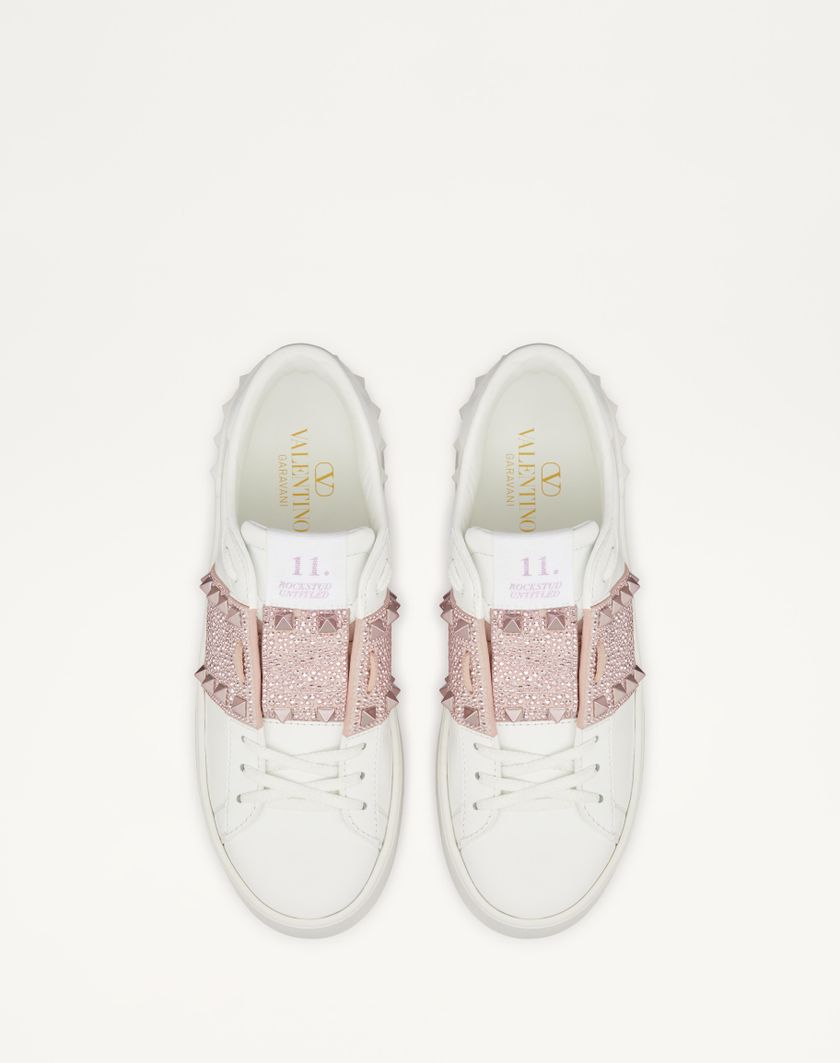 Valentino Handbags Sneaker Flatform Rockstud Untitled In Vitello Con Micro Borchie per Donna in Bianco/rose Quartz/rosa Chiaro | Valentino IT Promozione Limitata