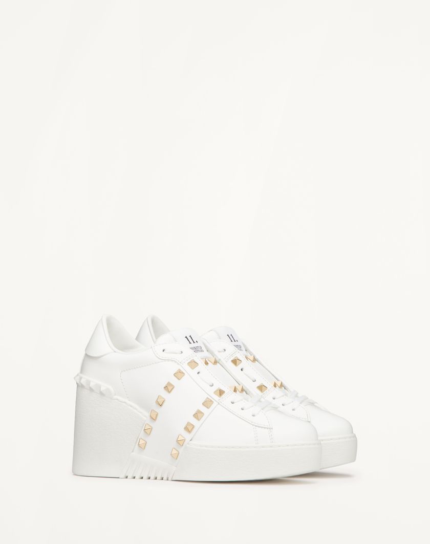 Valentino Handbags Sneaker Con Zeppa Open Disco In Vitello 85mm per Donna in Bianco | Valentino IT Economico