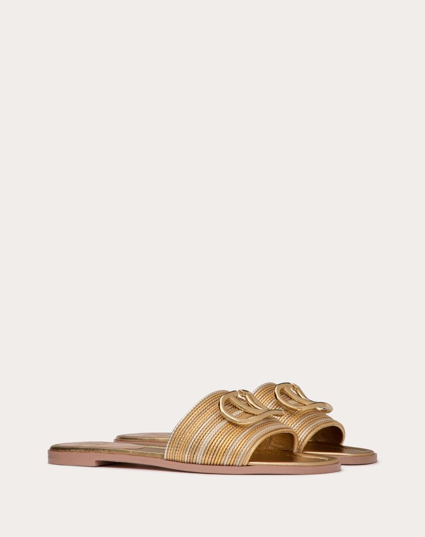 Valentino Handbags Sandalo Slide Vlogo Signature Metallizzato Con Ricamo Cornely per Donna in Oro | Valentino IT Moda