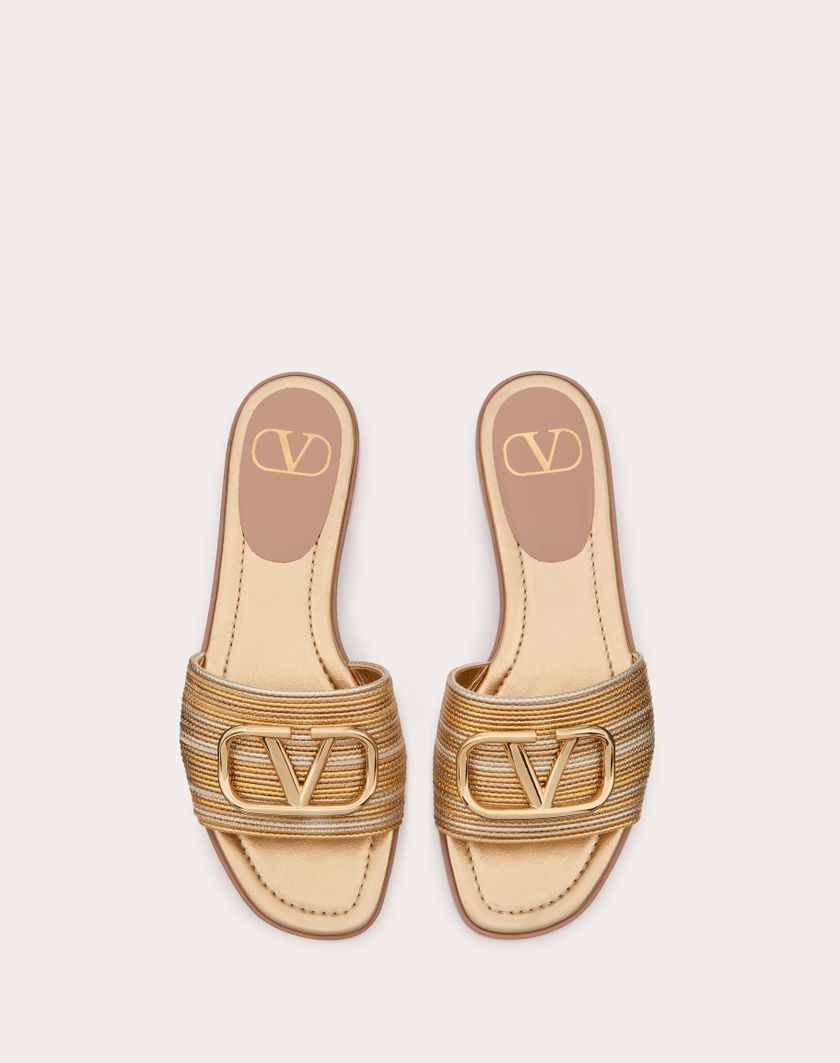 Valentino Handbags Sandalo Slide Vlogo Signature Metallizzato Con Ricamo Cornely per Donna in Oro | Valentino IT Moda