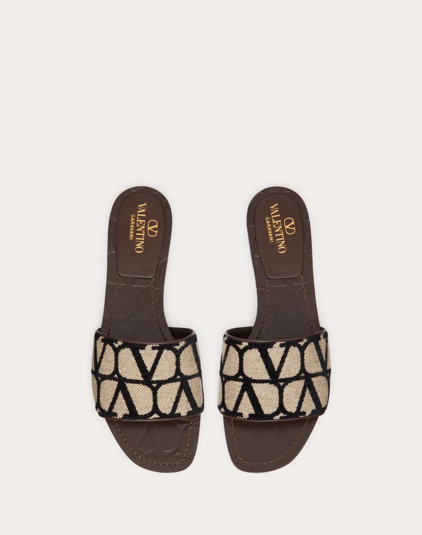 Valentino Handbags Sandalo Slide In Toile Iconographe per Donna in Beige/nero | Valentino IT Spedizione gratuita