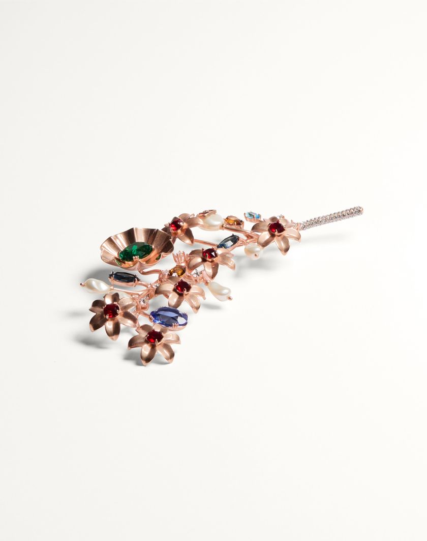 Valentino Handbags Spilla Papier Floral In Metallo Perla E Cristalli Swarovski® per Donna in Multicolor | Valentino IT Black Friday