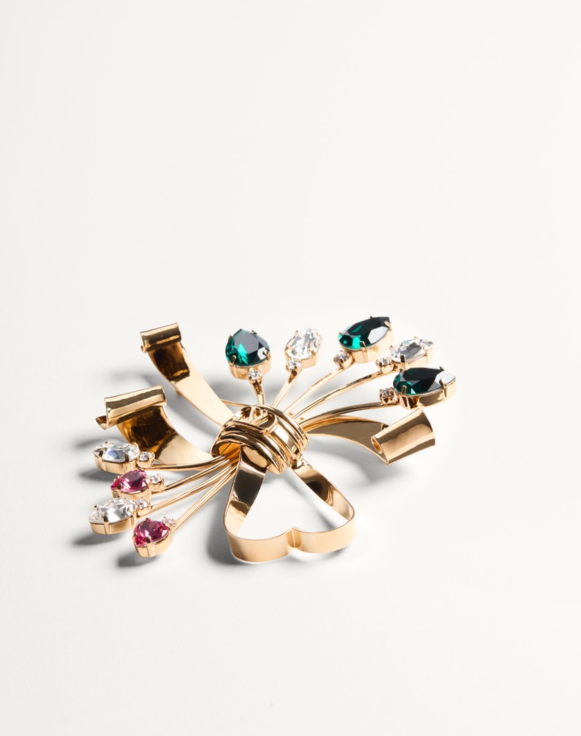 Valentino Handbags Spilla Papier Floral In Metallo E Cristalli Swarovski® per Donna in Oro/multicolor | Valentino IT Cyber Monday