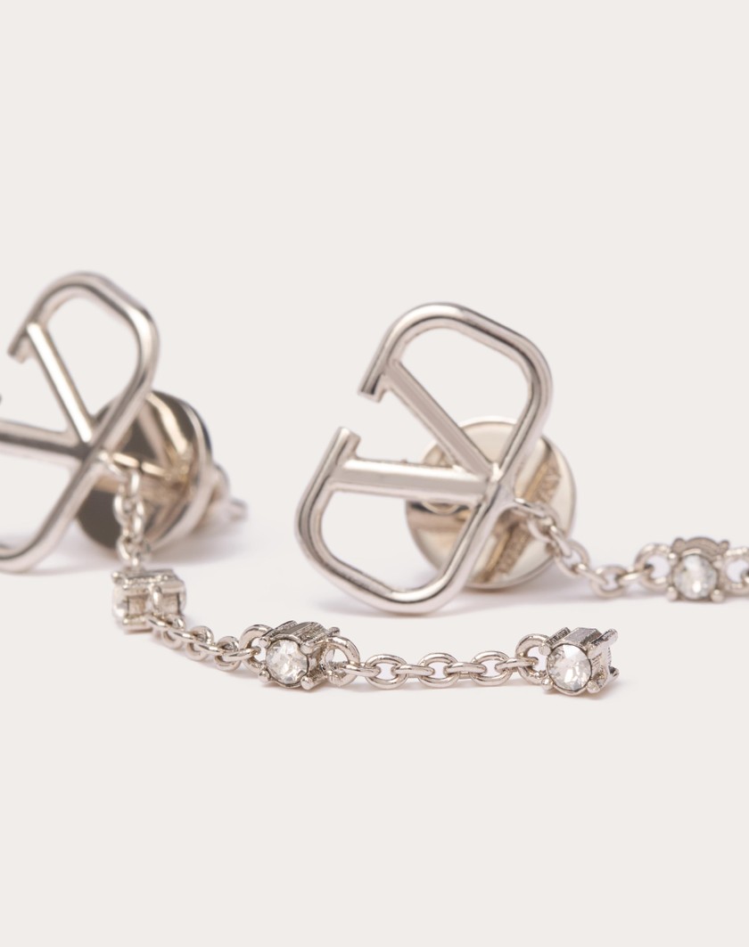 Valentino Handbags Orecchini Vlogo Signature In Metallo E Cristalli Swarovski® per Donna in Palladio/crystal | Valentino IT Bestseller