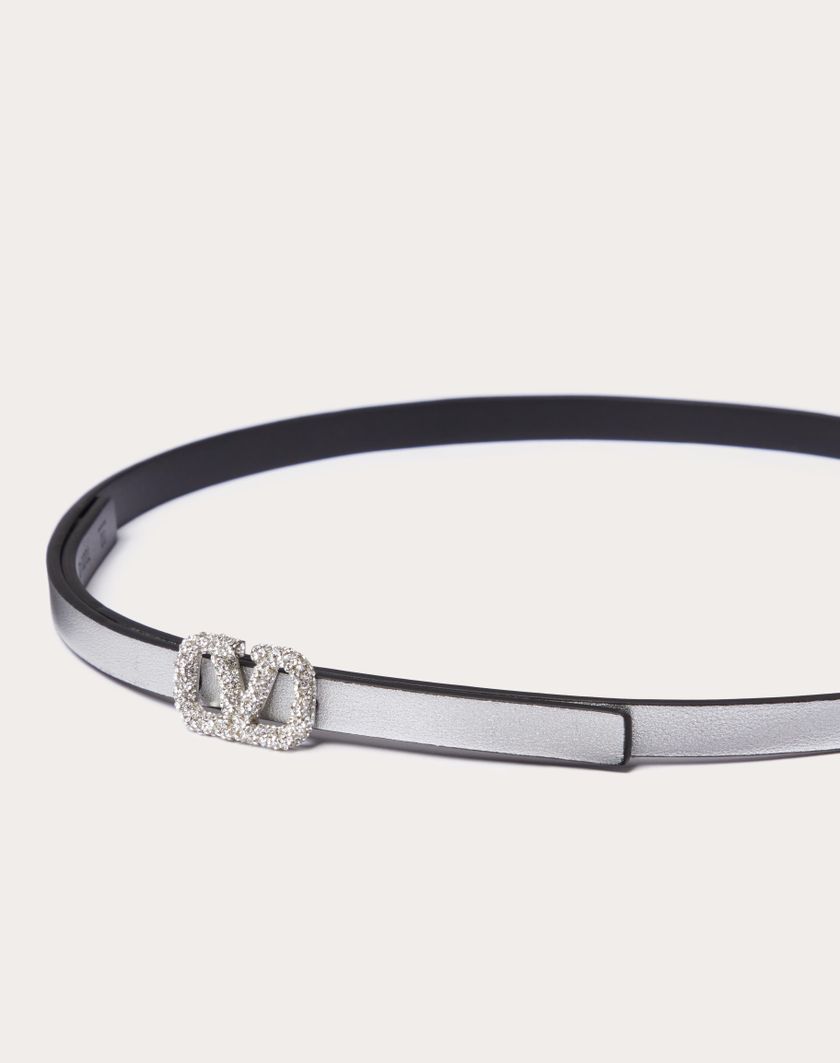 Valentino Handbags Cintura Reversibile Vlogo Signature In Vitello Metallizzato E Vitello Lucido 10 Mm per Donna in Argento | Valentino IT Italia