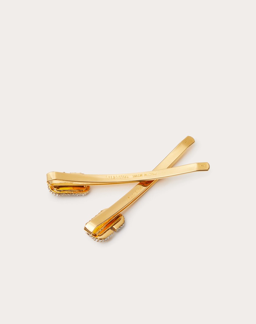 Valentino Handbags Fermagli Per Capelli Vlogo Signature In Metallo E Cristalli Swarovski® per Donna in Oro | Valentino IT Consegna Veloce