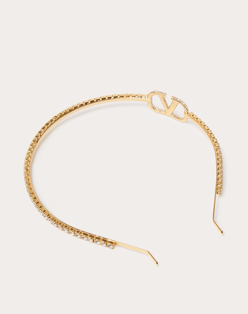 Valentino Handbags Cerchietto Vlogo Signature In Metallo E Cristalli Swarovski® per Donna in Oro | Valentino IT Promozione Limitata