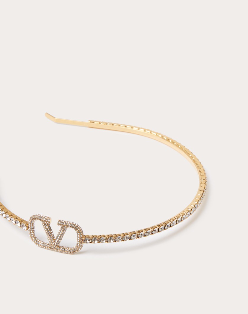 Valentino Handbags Cerchietto Vlogo Signature In Metallo E Cristalli Swarovski® per Donna in Oro | Valentino IT Promozione Limitata