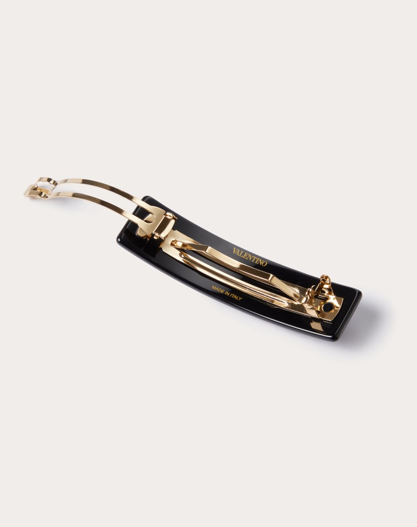 Valentino Handbags Fermaglio Per Capelli Vlogo Signature In Metallo Resina E Cristalli Swarovski® per Donna in Nero/oro/crystal | Valentino IT Sottocosto
