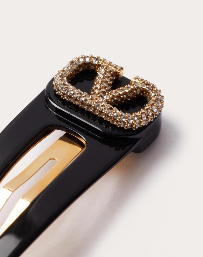 Valentino Handbags Fermagli Per Capelli Vlogo Signature In Metallo Resina E Cristalli Swarovski® per Donna in Nero/oro/crystal | Valentino IT Convenienza