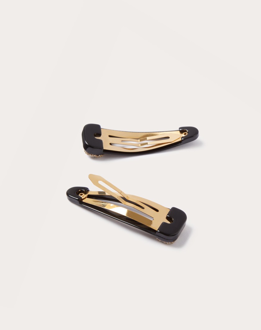Valentino Handbags Fermagli Per Capelli Vlogo Signature In Metallo Resina E Cristalli Swarovski® per Donna in Nero/oro/crystal | Valentino IT Convenienza