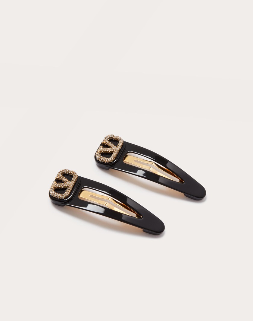 Valentino Handbags Fermagli Per Capelli Vlogo Signature In Metallo Resina E Cristalli Swarovski® per Donna in Nero/oro/crystal | Valentino IT Convenienza