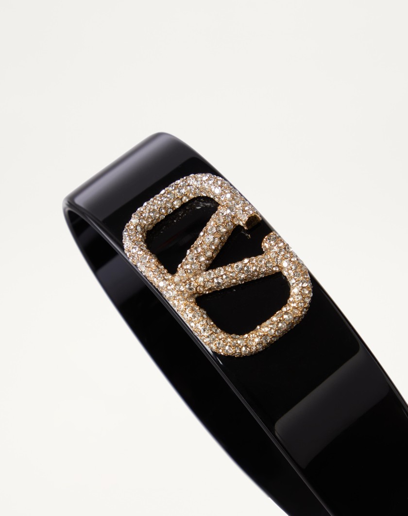 Valentino Handbags Cerchietto Vlogo Signature In Resina Metallo E Cristalli Swarovski® per Donna in Nero/oro/crystal | Valentino IT Novità