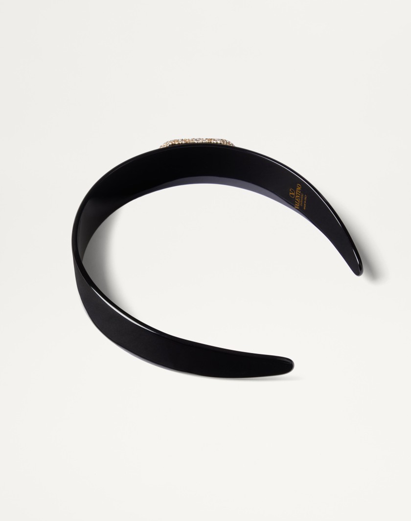 Valentino Handbags Cerchietto Vlogo Signature In Resina Metallo E Cristalli Swarovski® per Donna in Nero/oro/crystal | Valentino IT Novità