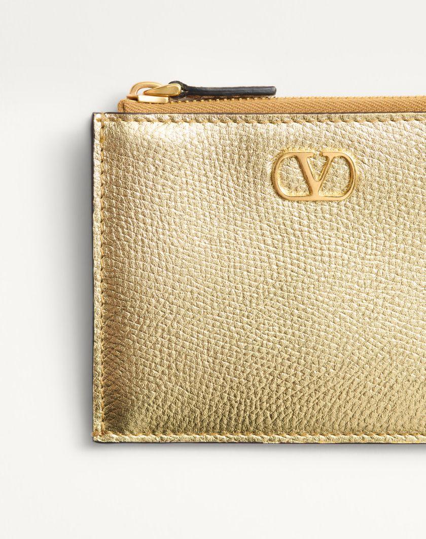 Valentino Handbags Portacarte Vlogo Signature In Vitello Granato Laminato per Donna in Antique Brass | Valentino IT Offerta