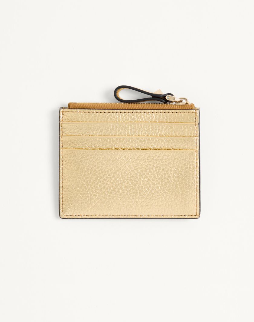 Valentino Handbags Portacarte Con Zip Rockstud In Vitello Granato Laminato per Donna in Antique Brass | Valentino IT Saldi Di Fabbrica