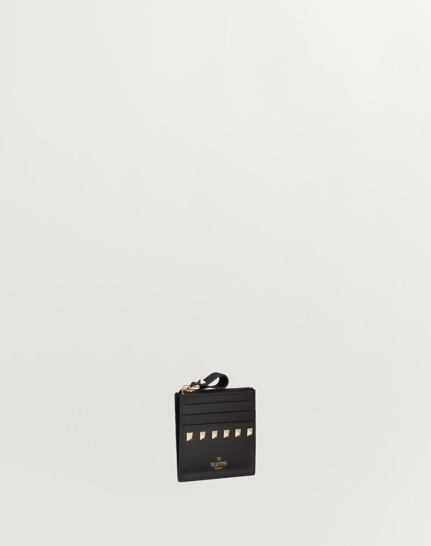 Valentino Handbags Portacarte Rockstud In Vitello Con Zip per Donna in Poudre | Valentino IT In Saldo