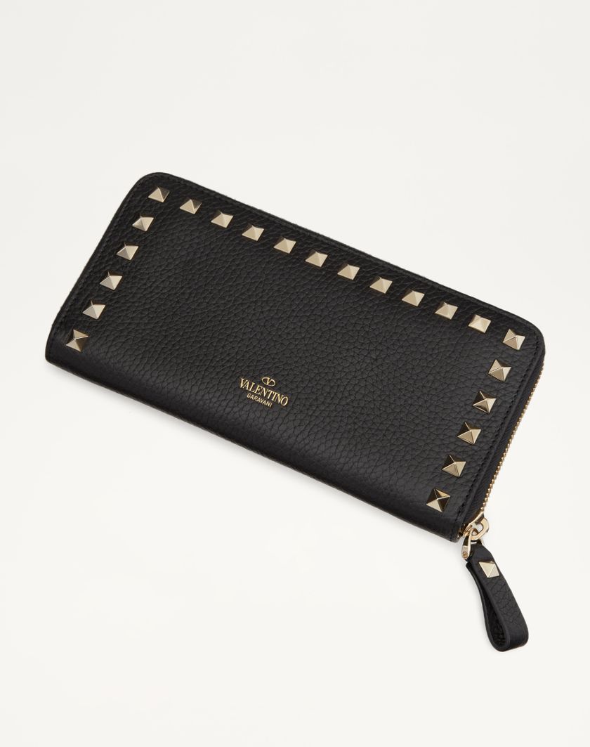 Valentino Handbags Portafoglio Con Zip Rockstud In Vitello Granato per Donna in Nero | Valentino IT Offerta Pasqua
