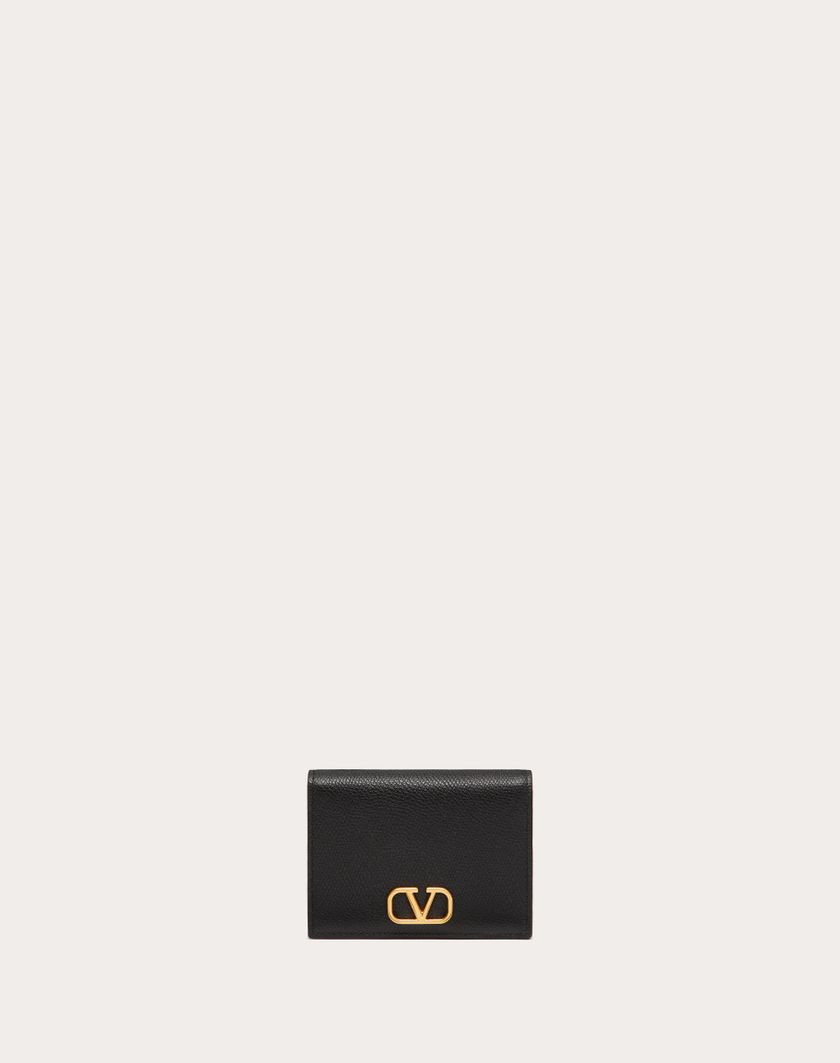 Valentino Handbags Portafoglio Compatto Vlogo Signature In Vitello Granato per Donna in Nero | Valentino IT Offerta Anniversario