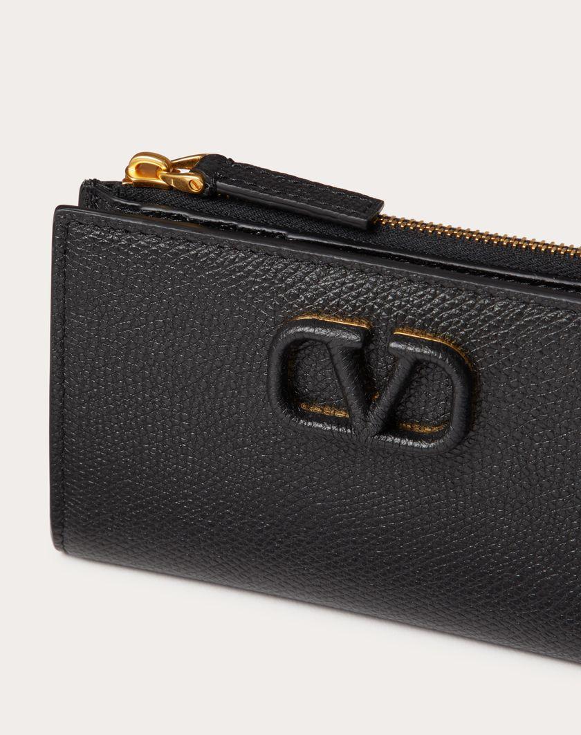 Valentino Handbags Portacarte Vlogo Signature In Vitello Granato Con Zip per Donna in Nero | Valentino IT Offerta temporanea