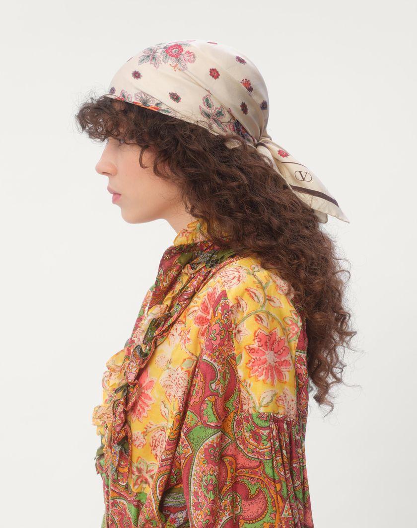 Valentino Handbags Foulard Papier Floral In Seta per Donna in Avorio/marrone | Valentino IT Offerte giornaliere