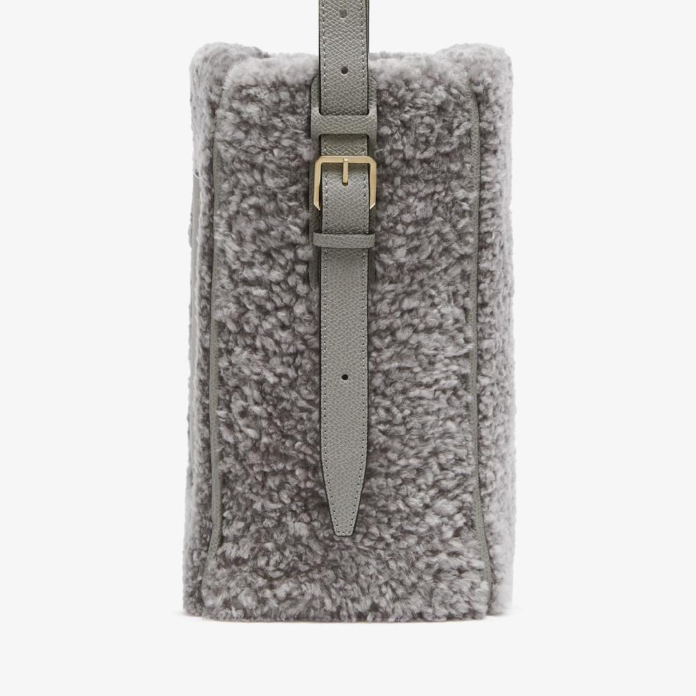 Valextra Borsa a secchiello da Donna Mini Shearling Grigia | Valextra Soft Novità