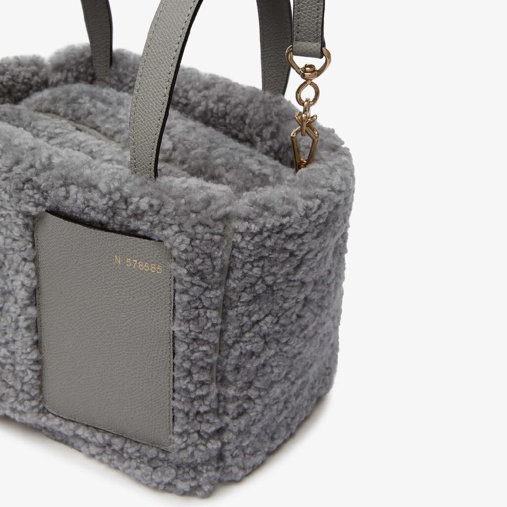 Valextra Borsa a secchiello da Donna in Shearling Grigia | Valextra Soft Presa