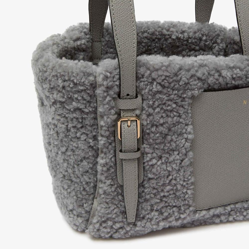 Valextra Borsa a secchiello da Donna in Shearling Grigia | Valextra Soft Presa