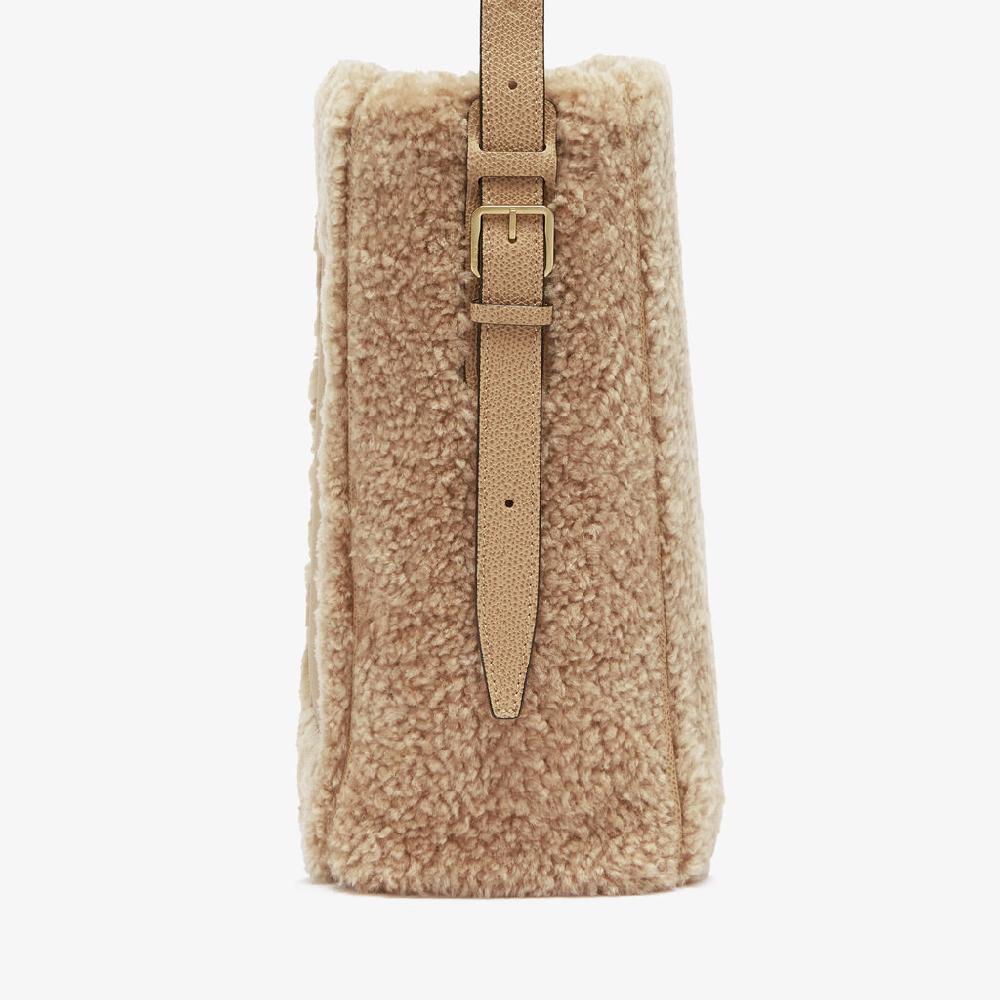 Valextra Borsa a secchiello da Donna Mini Shearling Beige | Valextra Soft Sconto