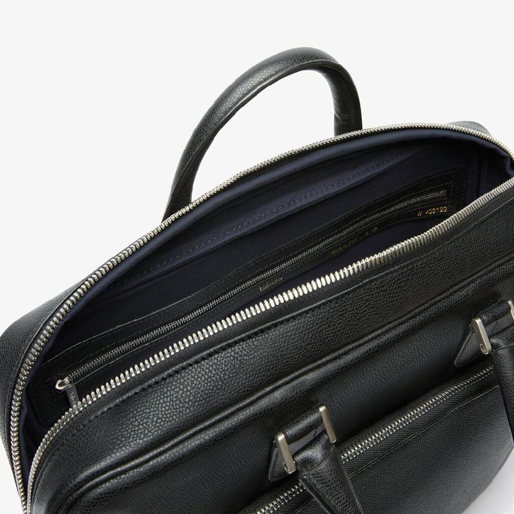 Valextra Borsa business Media in Pelle Nera | Valextra Avietta Offerta