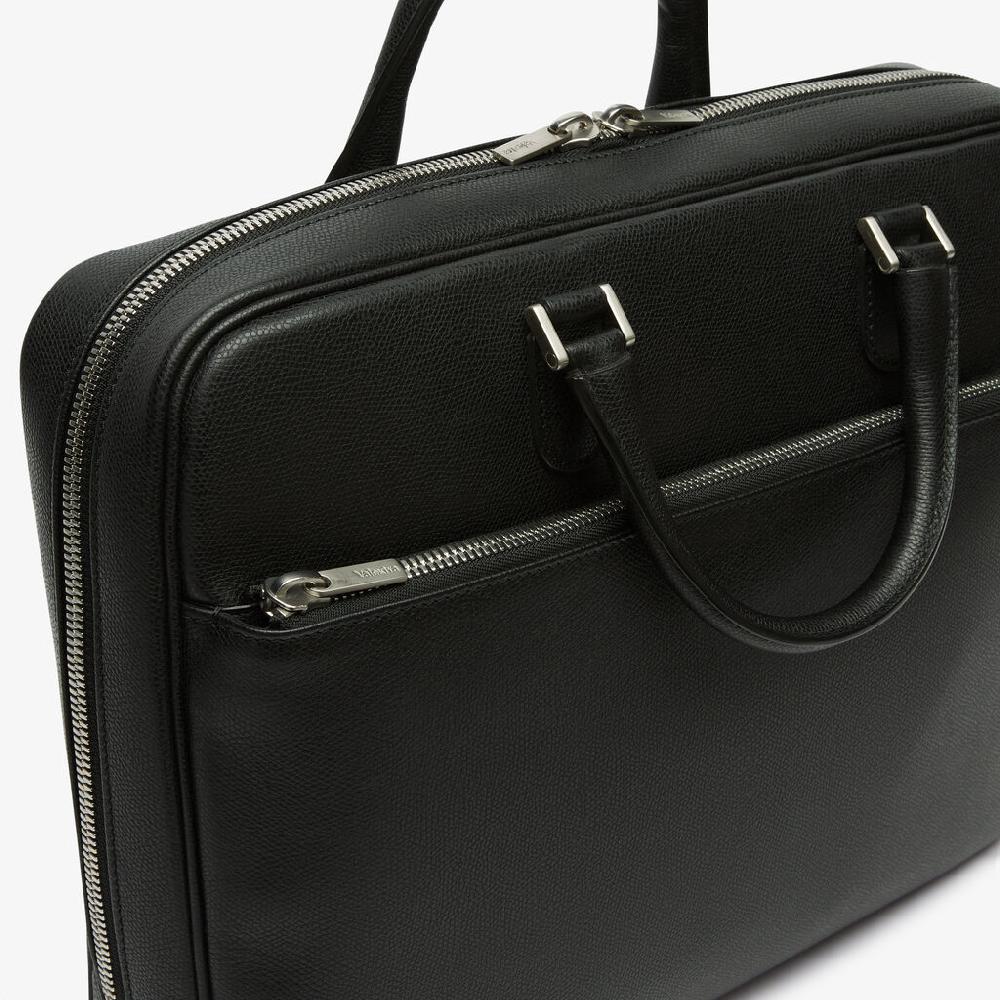 Valextra Borsa business Media in Pelle Nera | Valextra Avietta Offerta