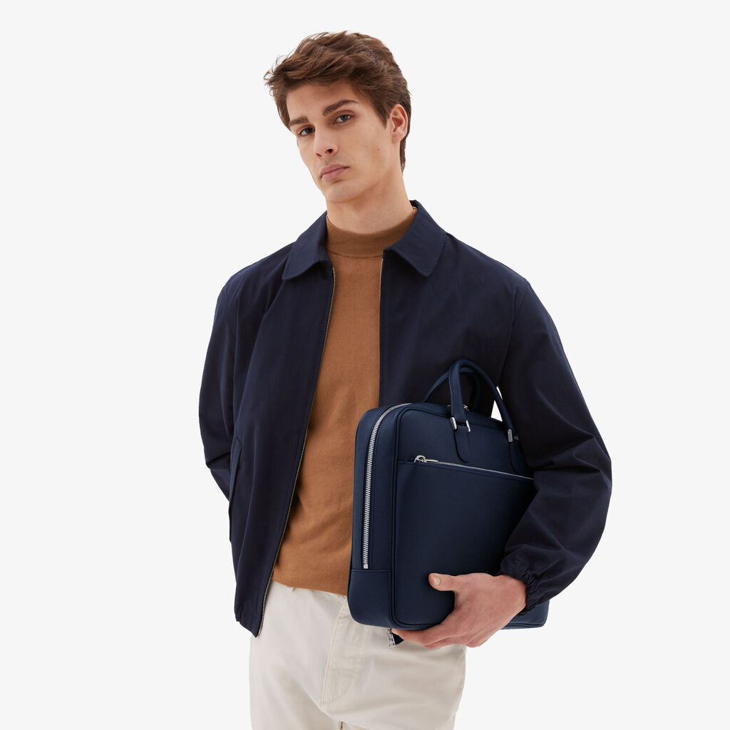 Valextra Borsa business Media in Pelle Blu | Valextra Avietta Outlet