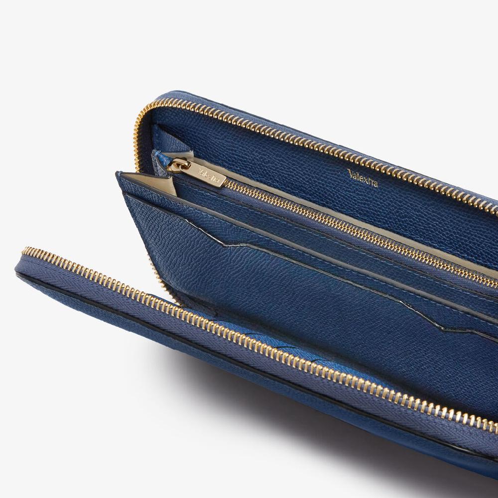 Valextra Portafoglio da Uomo in Pelle Blu Zaffiro | Valextra Zip Around Outlet