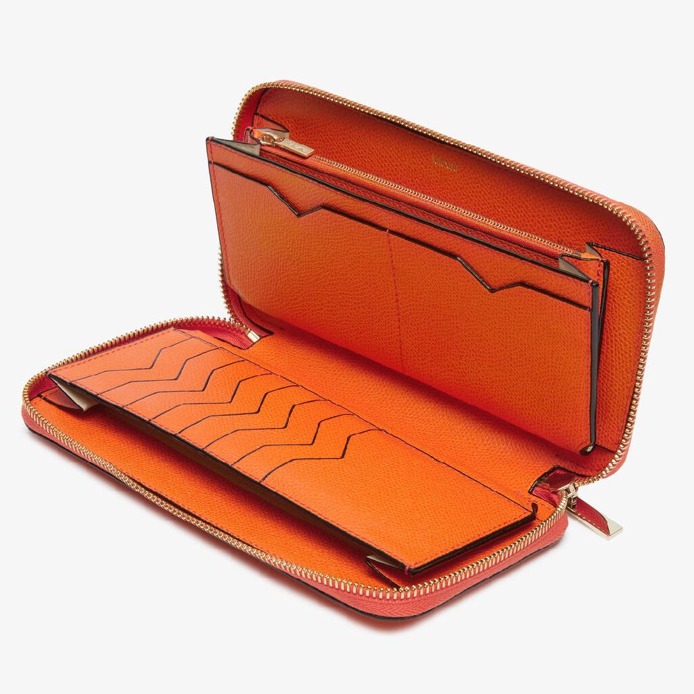 Valextra Portafoglio da Donna in Pelle Arancione | Valextra Zip Around Spedizione Gratuita