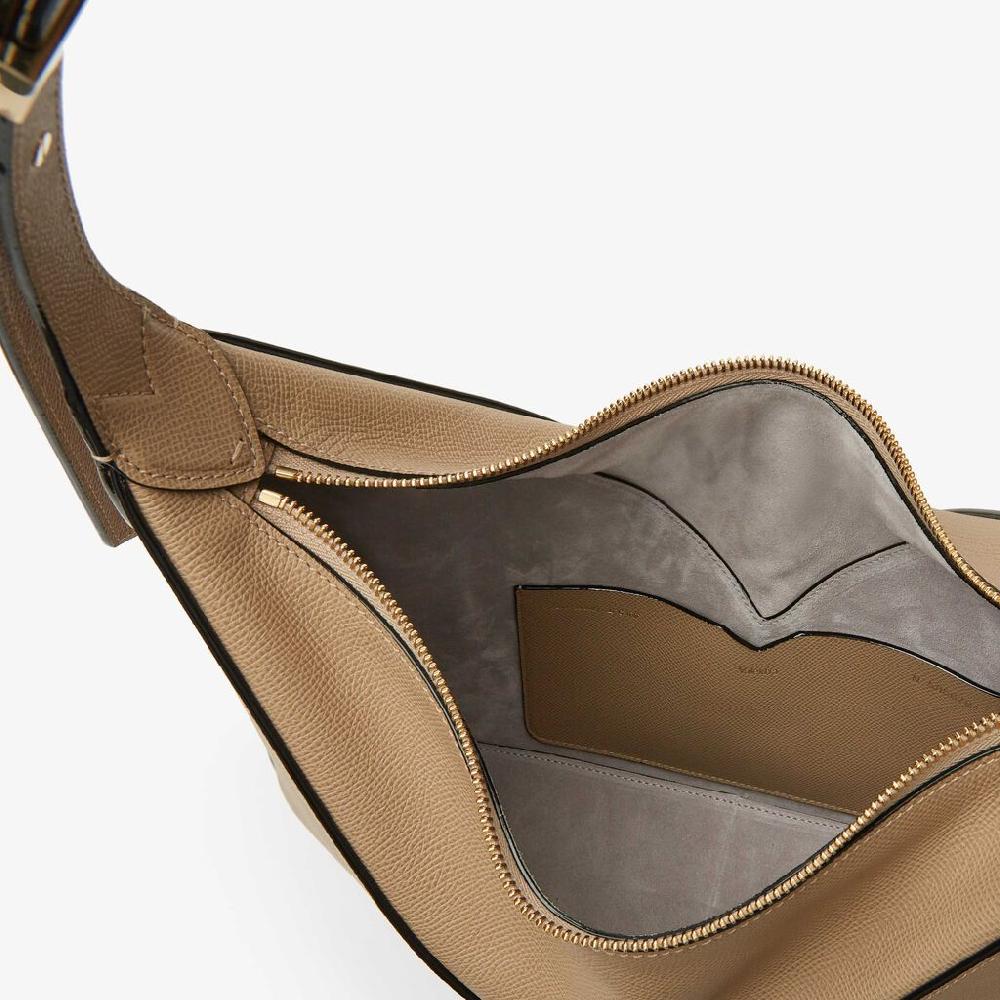 Valextra Borsa hobo da Donna di Lusso in Pelle rigida Beige | Valextra Vivi Italy