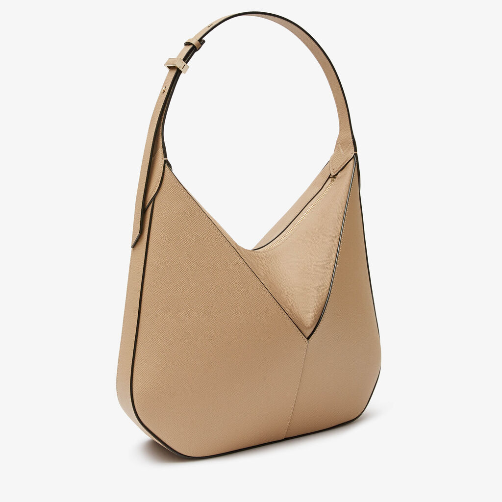 Valextra Borsa hobo da Donna di Lusso in Pelle rigida Beige | Valextra Vivi Italy